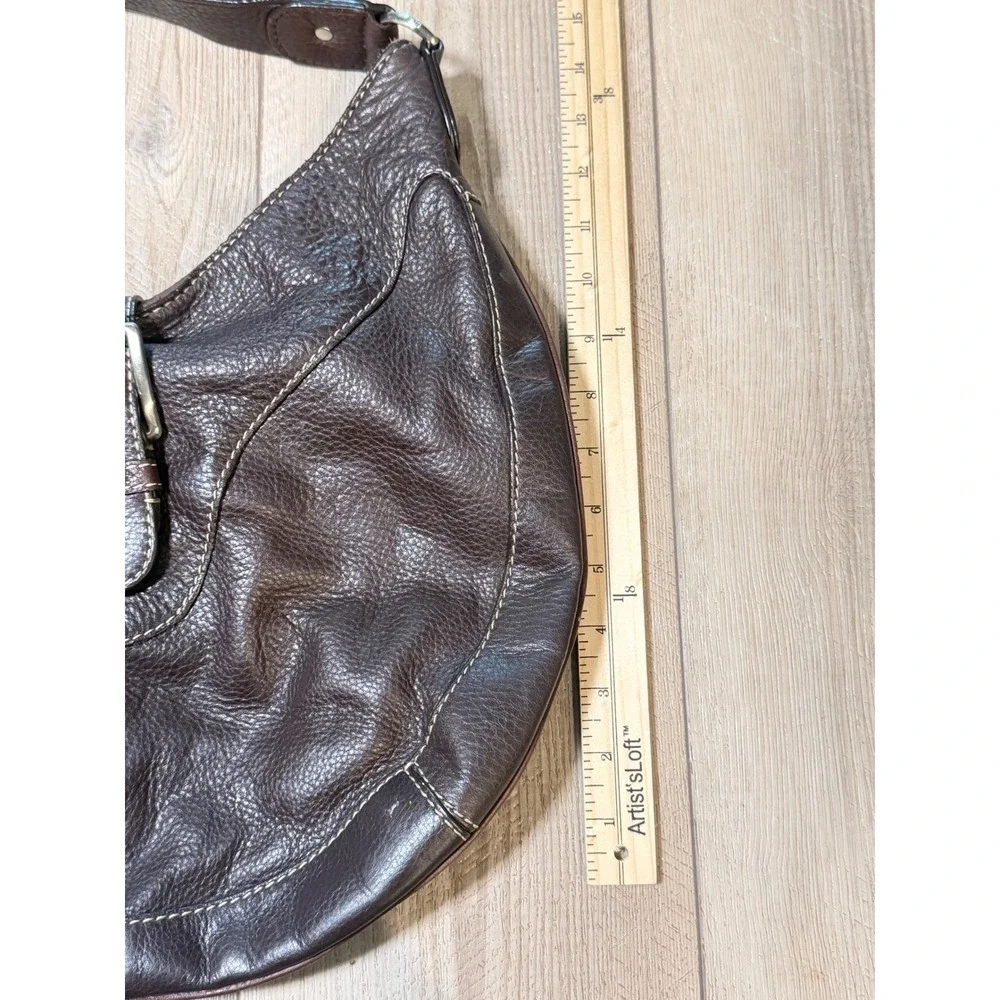 Michael Kors Brown Pebbled Leather Hobo Bag Buckle Detail Contrast Stitching